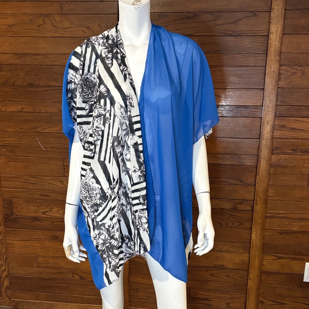Source Unknown Royal Blue & Black Floral Panel Kimono Cardigan